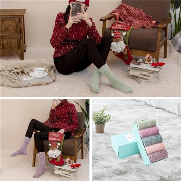 New 5 Pairs Fuzzy Soft Cozy Comfortable Socks for Women, Casual Sleep Comfy Sock - Picture 6 of 6